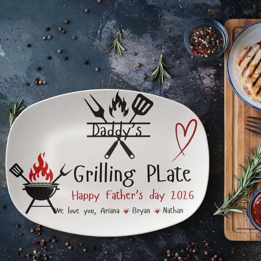 Dad's Grilling plate, Custom BBQ serving Grilling plate, Father's Day gift from Kids, Personalized grill lover gift for dad, kitchen serving platter gift for dad.