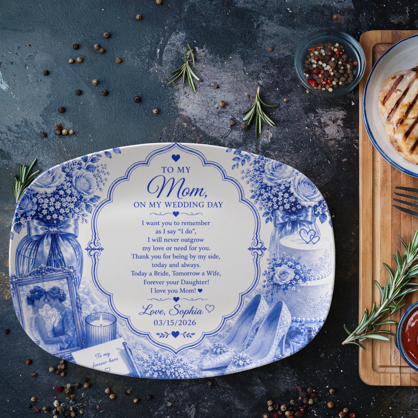 To my Mom on my wedding day, Mom Wedding day Gift, From Bride to Mom, Elegant Wedding Gift Plate for Mom, Personalized Bridal Keepsake