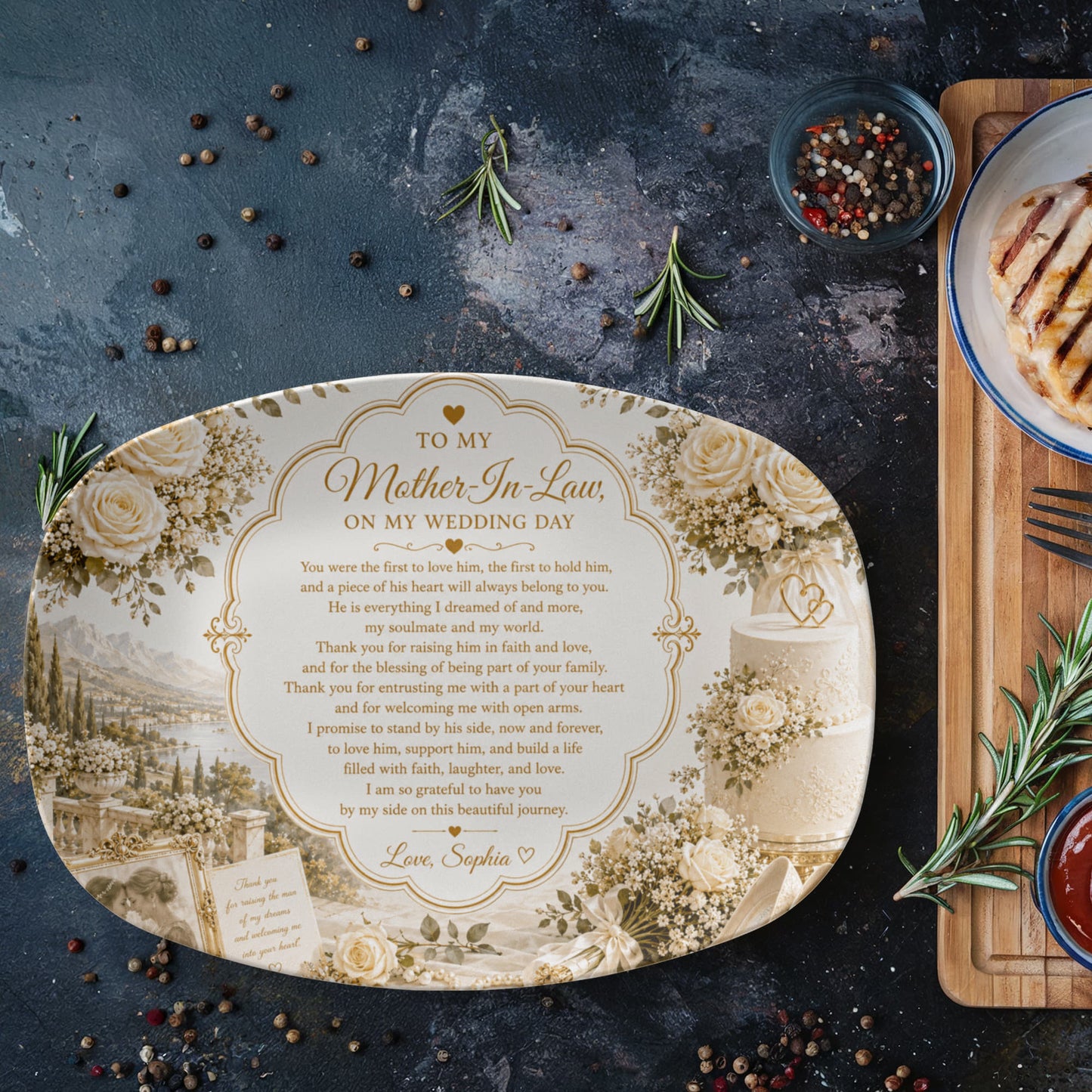 My mother in Law Personalized Plate, To my mother in law wedding gift, Custom memory keepsake for mother of the groom