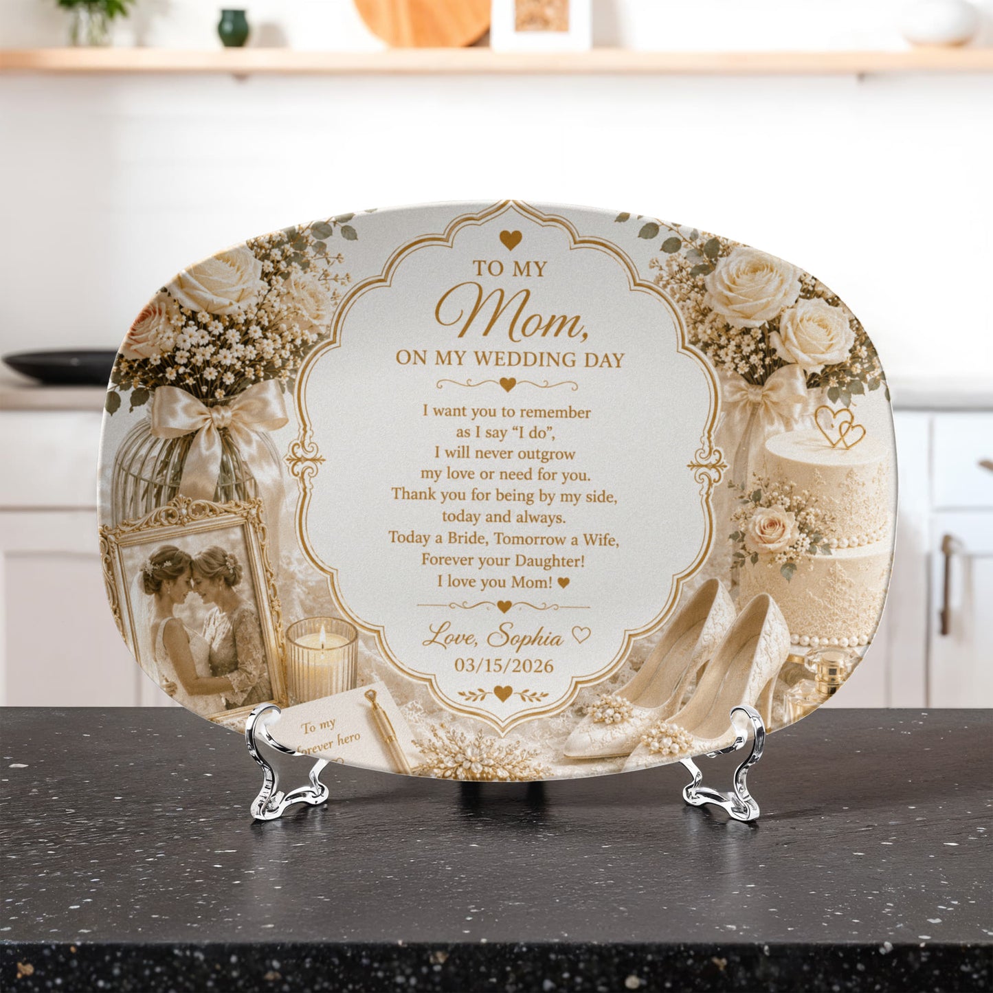 Mother of the Bride Personalized Plate, From  Bride to Mom, Mom Wedding day keepsake, To my Mom on my wedding day, Mom wedding day gift
