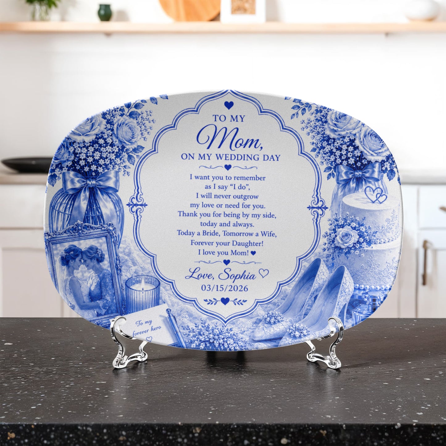 To my Mom on my wedding day, Mom Wedding day Gift, From Bride to Mom, Elegant Wedding Gift Plate for Mom, Personalized Bridal Keepsake