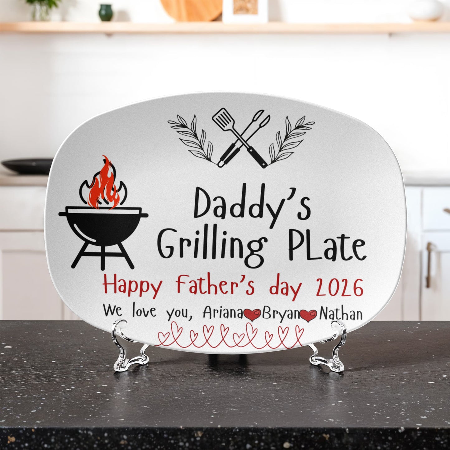 Personalized Dad's Grilling Plate, Father's Day gift from kids, BBQ Lover Gift for Dad, Custom BBQ serving Platter for Grill for dad, Grill master Daddy Gift.