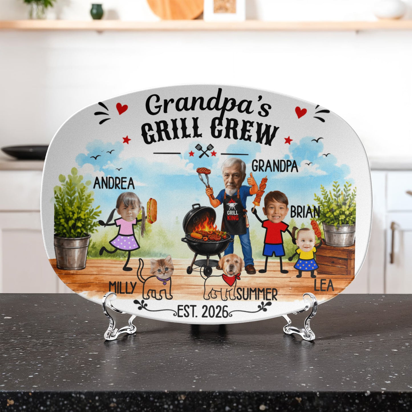 Personalized Grandpa's Grill Crew Plate | Custom Grandkids BBQ Gift | Grandpa BBQ Decor | Personalized Family Keepsake | Grandfather Gift