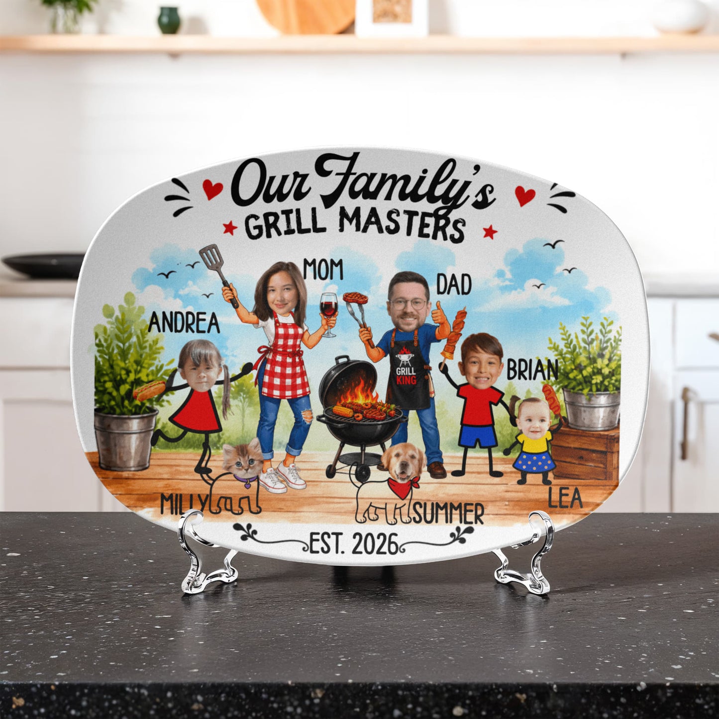 Personalized Grill Dad's  Masters Plate with kids name| Custom BBQ Family Portrait Plaque | Father's Day Gift | BBQ Lover Decor | Family Keepsake Gift
