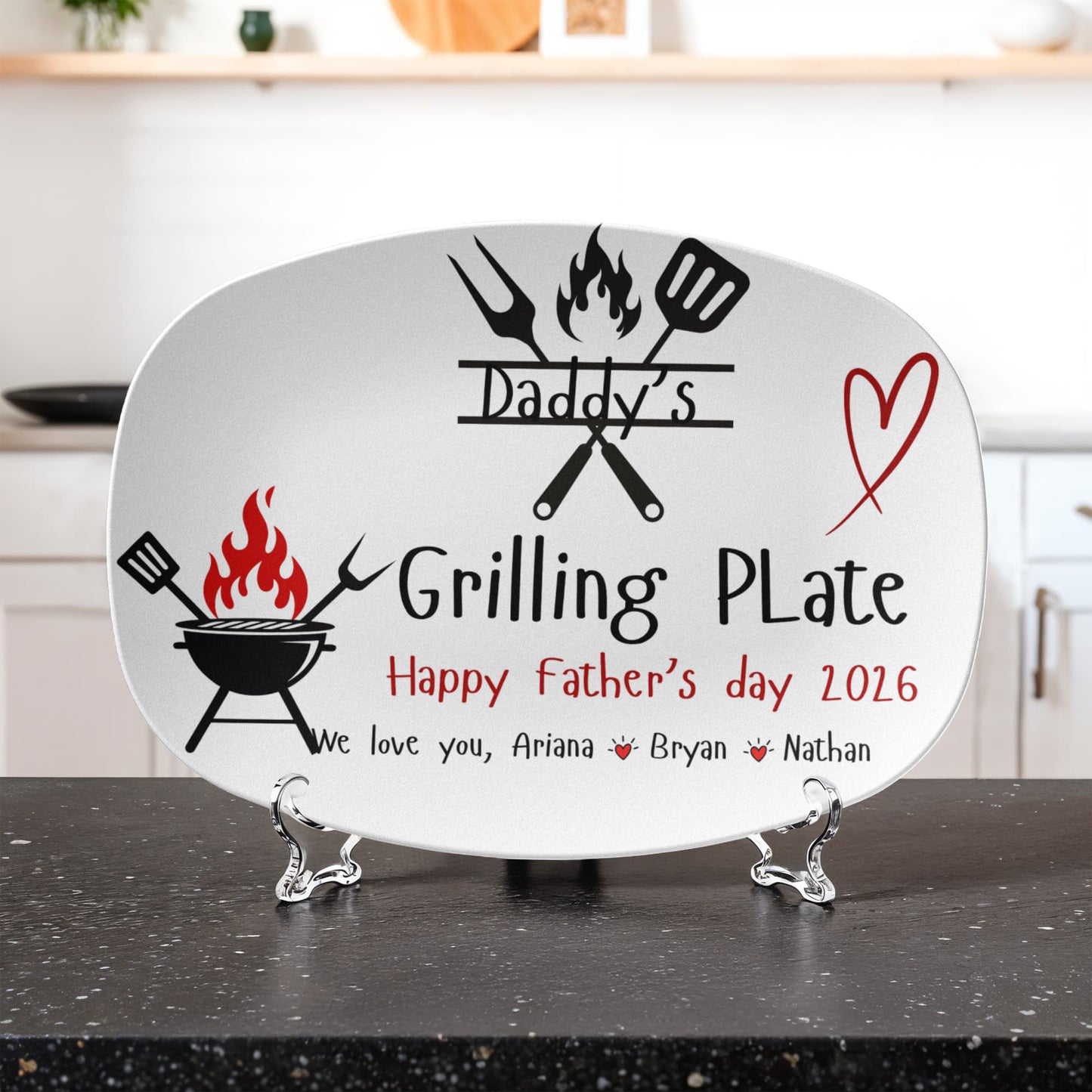 Dad's Grilling plate, Custom BBQ serving Grilling plate, Father's Day gift from Kids, Personalized grill lover gift for dad, kitchen serving platter gift for dad.