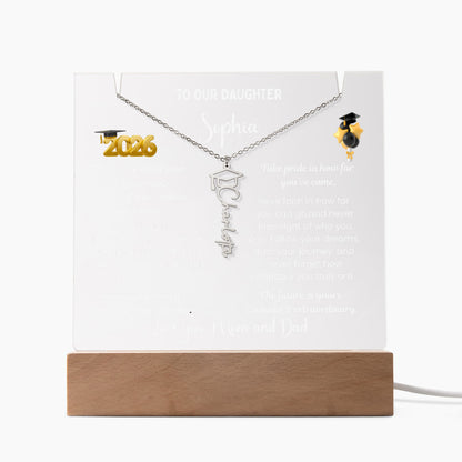 Personalized custom name jewelry & Name necklace, Graduation present from mom, class of 2026 graduate, Grad gift daughter