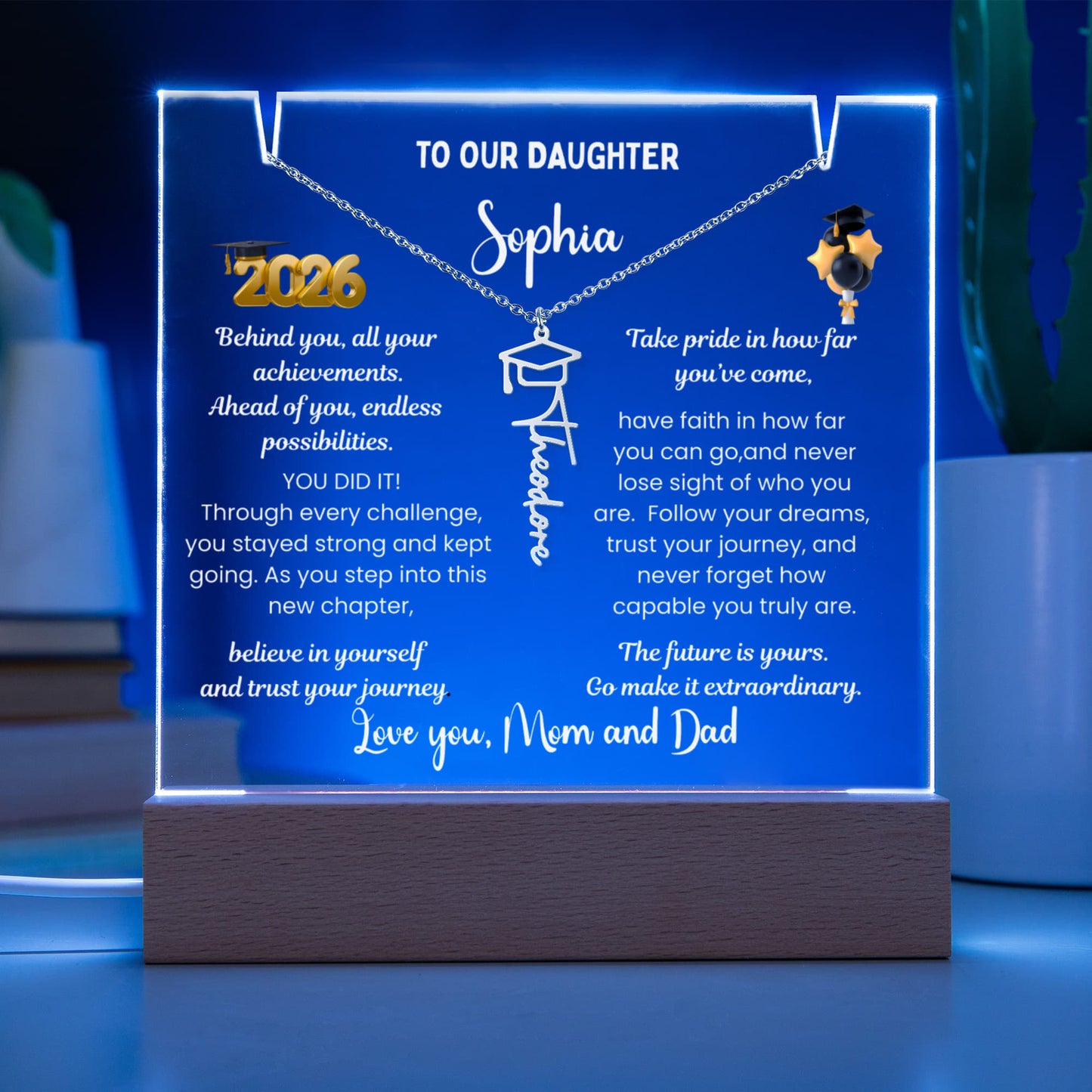 Personalized custom name jewelry & Name necklace, Graduation present from mom, class of 2026 graduate, Grad gift daughter