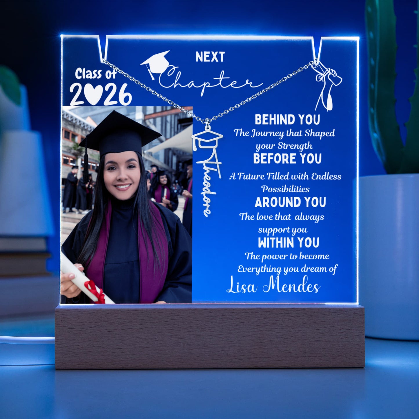 Custom Name Jewelry for her, Personalized plaque class of 2026, graduate present, College High School Grad, From Grandparents Graduation gift.