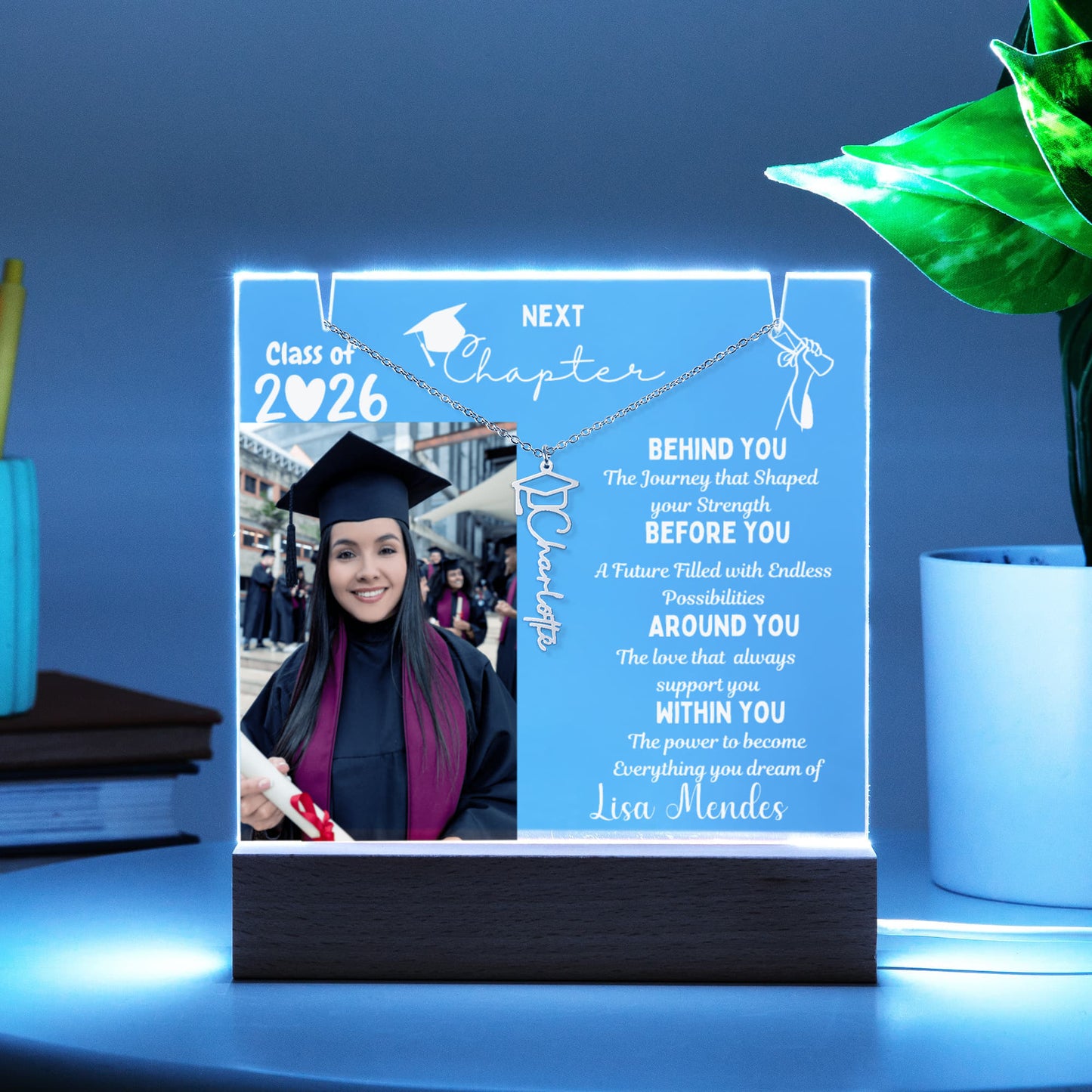 Custom Name Jewelry for her, Personalized plaque class of 2026, graduate present, College High School Grad, From Grandparents Graduation gift.