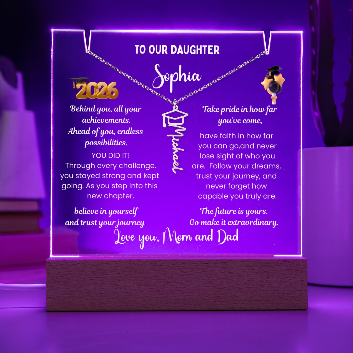 Personalized custom name jewelry & Name necklace, Graduation present from mom, class of 2026 graduate, Grad gift daughter