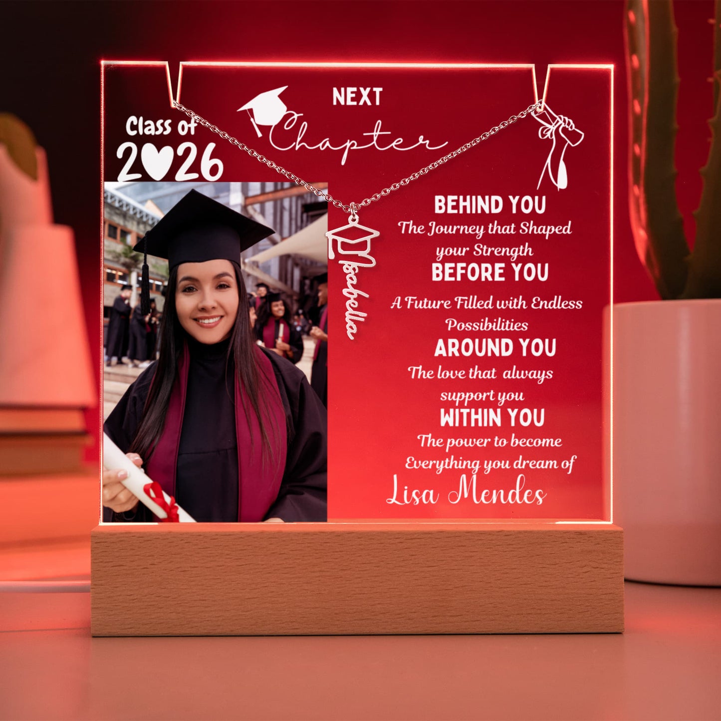 Custom Name Jewelry for her, Personalized plaque class of 2026, graduate present, College High School Grad, From Grandparents Graduation gift.