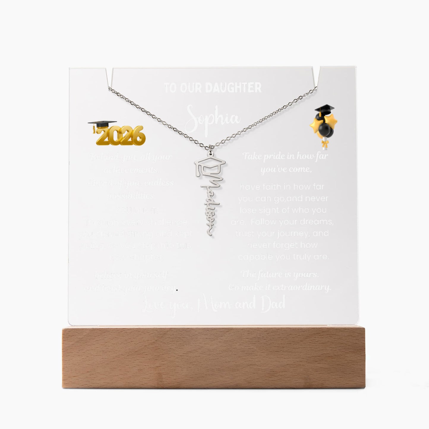 Personalized custom name jewelry & Name necklace, Graduation present from mom, class of 2026 graduate, Grad gift daughter