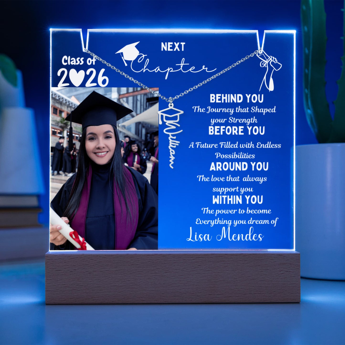 Custom Name Jewelry for her, Personalized plaque class of 2026, graduate present, College High School Grad, From Grandparents Graduation gift.