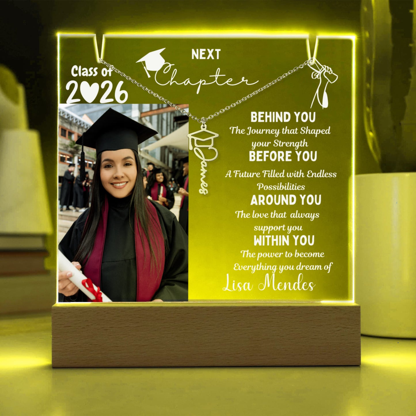 Custom Name Jewelry for her, Personalized plaque class of 2026, graduate present, College High School Grad, From Grandparents Graduation gift.