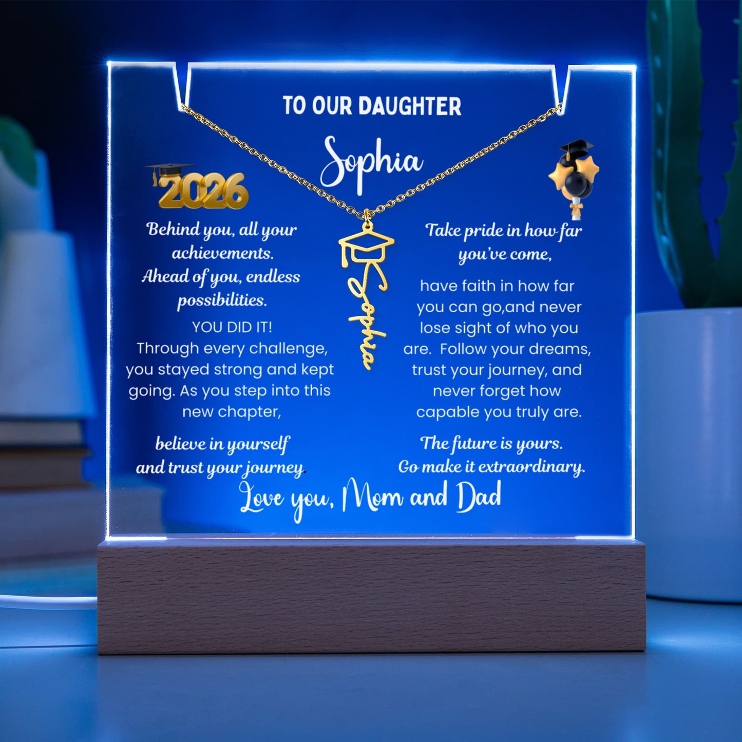 Personalized custom name jewelry & Name necklace, Graduation present from mom, class of 2026 graduate, Grad gift daughter