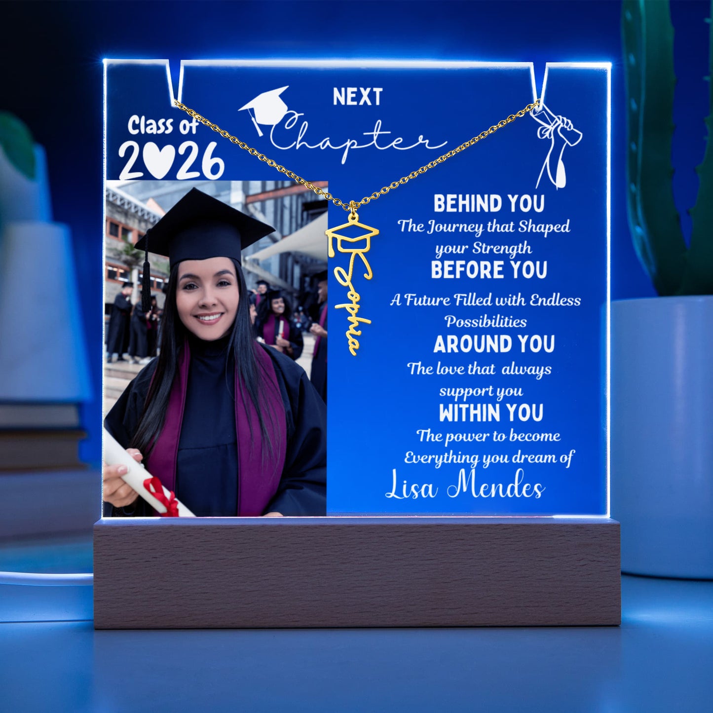 Custom Name Jewelry for her, Personalized plaque class of 2026, graduate present, College High School Grad, From Grandparents Graduation gift.