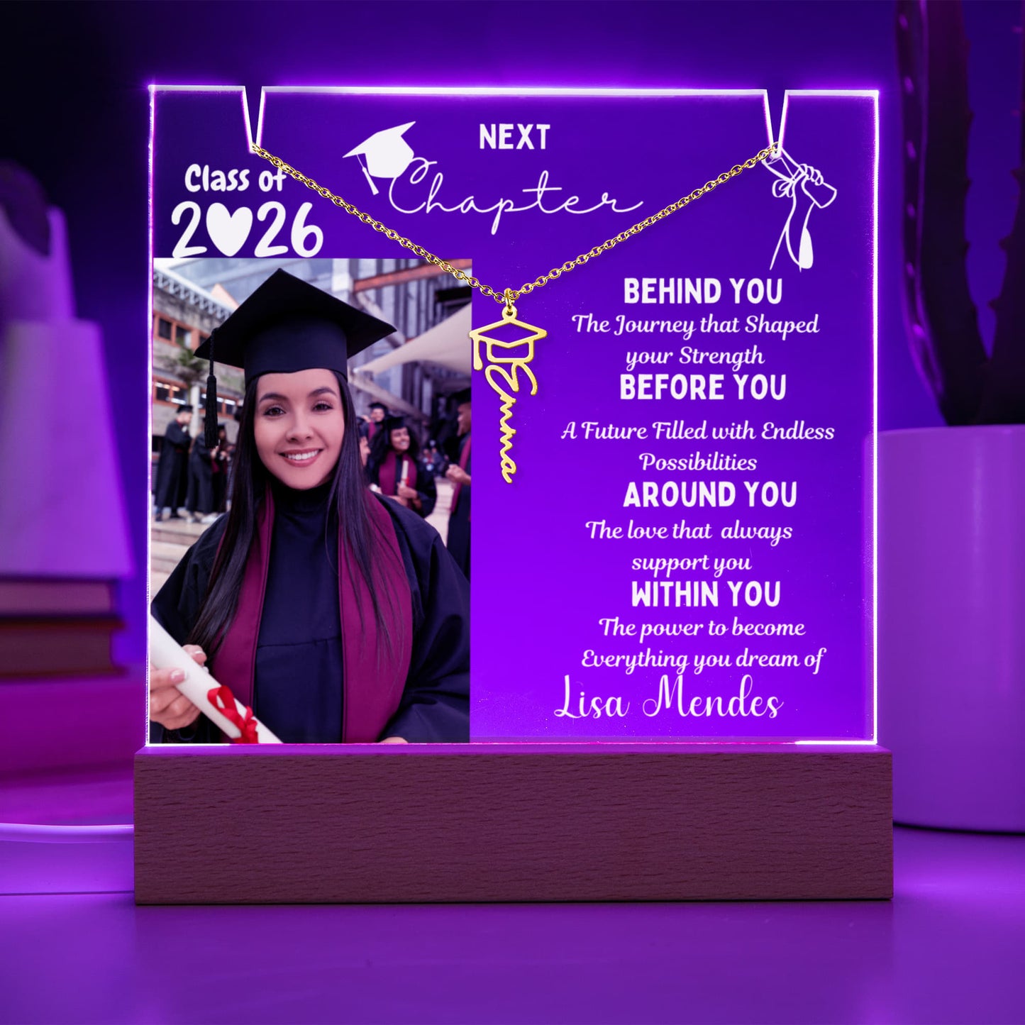 Custom Name Jewelry for her, Personalized plaque class of 2026, graduate present, College High School Grad, From Grandparents Graduation gift.