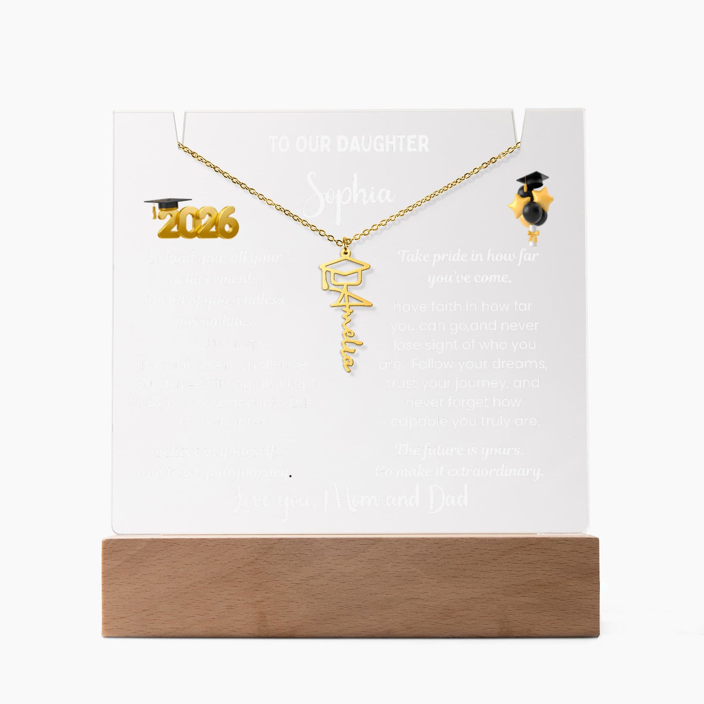Personalized custom name jewelry & Name necklace, Graduation present from mom, class of 2026 graduate, Grad gift daughter
