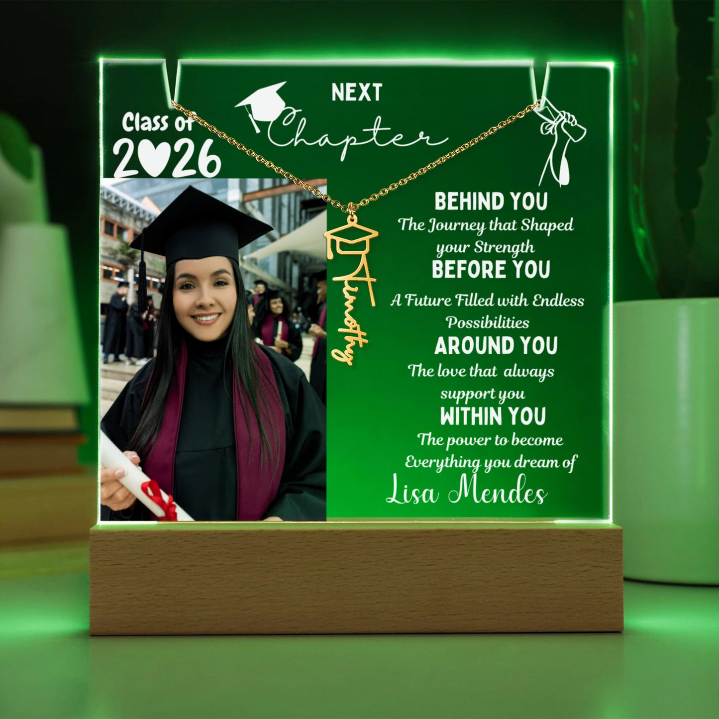 Custom Name Jewelry for her, Personalized plaque class of 2026, graduate present, College High School Grad, From Grandparents Graduation gift.