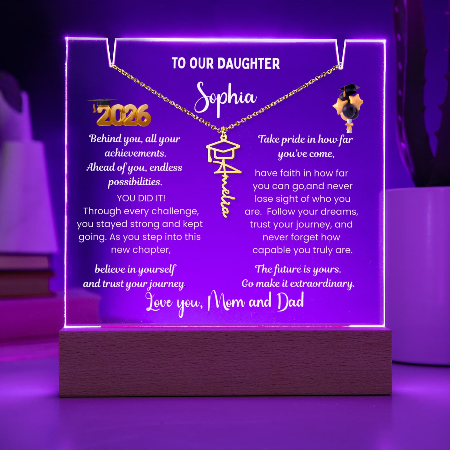 Personalized custom name jewelry & Name necklace, Graduation present from mom, class of 2026 graduate, Grad gift daughter