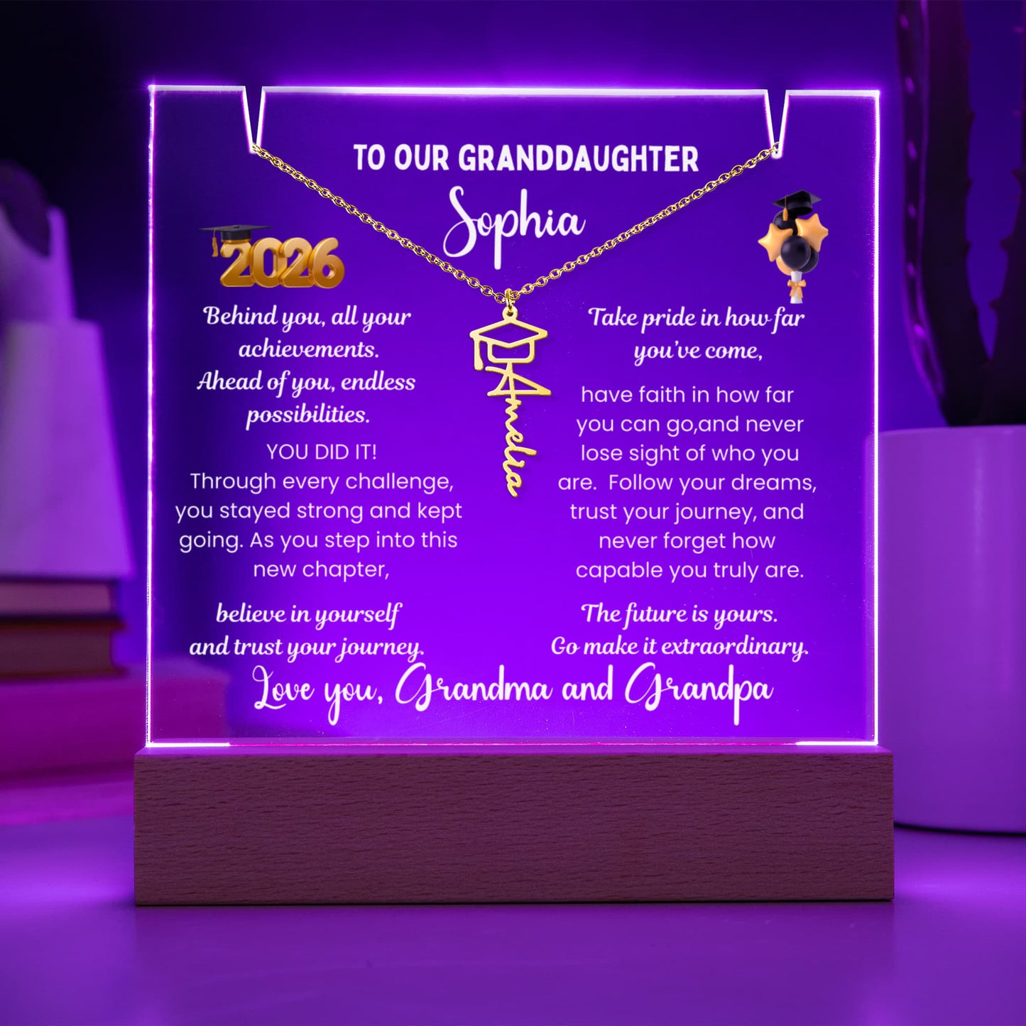 Graduation gift from grandparents, Custom Name jewelry for her & Personalized plaque Class of 2026, graduate present from Gigi, College High School Grad.