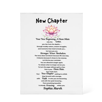 Personalized acrylic plaque new chapter gift, Lotus Flower New Beginnings Divorce gift Clean Slate gift New Job Gift Breake up gift for him her strength gift
