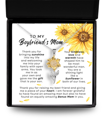 To My Boyfriends Mom - Thank you for raising my best friend and giving me a piece of your heart - Sunflower Pendant Necklace
