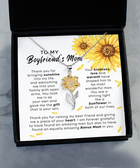 To My Boyfriends Mom - Thank you for raising my best friend and giving me a piece of your heart - Sunflower Pendant Necklace